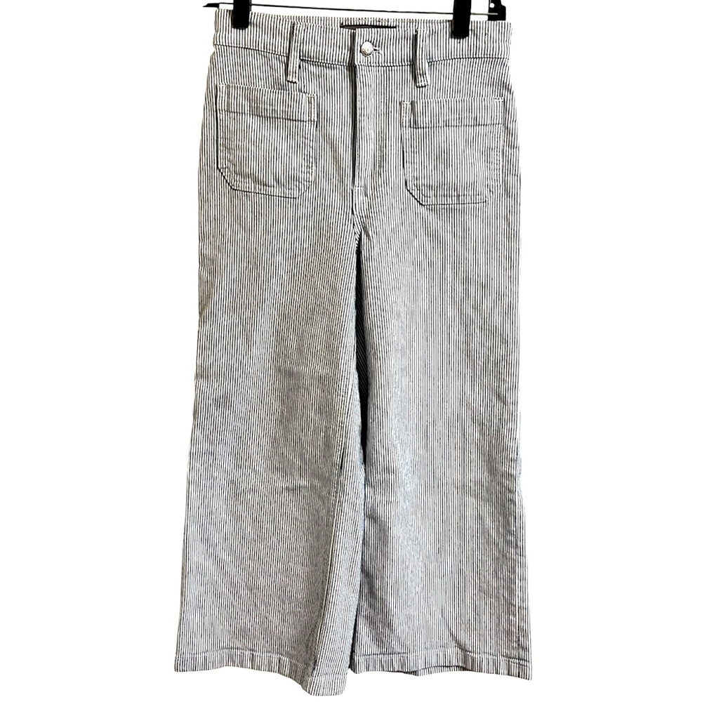 Point Sur J Crew Wide Leg High Rise Cropped Navy White Striped Denim size 25